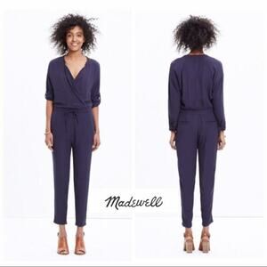 Madewell Womens Navy Novelist Preppy Cropped Jumpsuit Drawstring Size XS